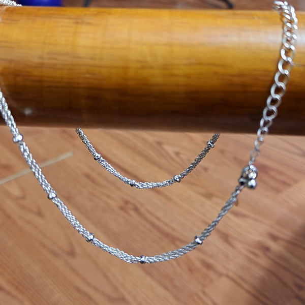 Silver tone spacer neck chain